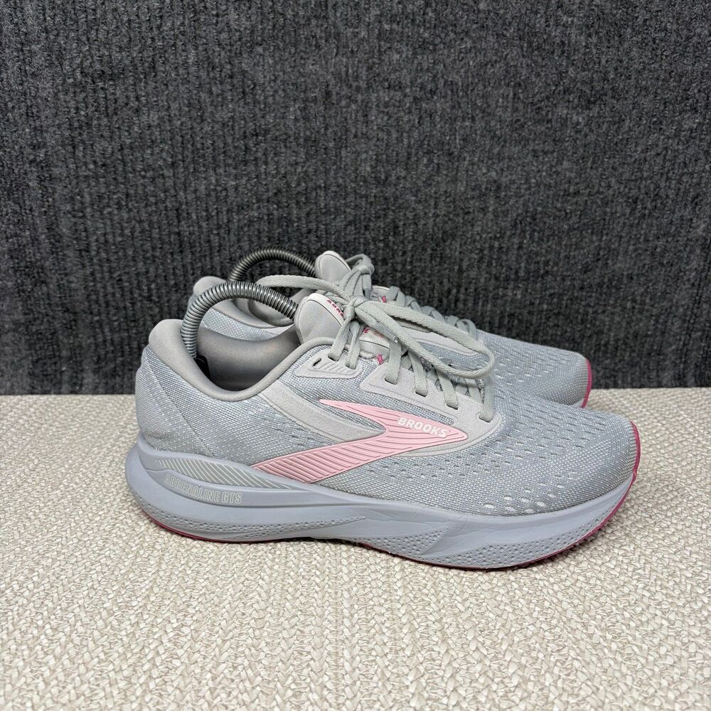 Brooks Adrenaline GTS 24 Grey Pink Alloy White Zephyr Running Shoes Size 9 WIDE